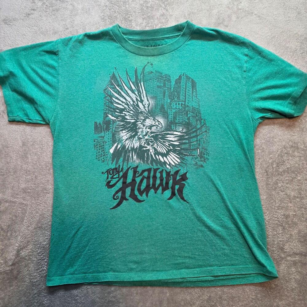 Tony Hawk Shirt Mens XL Green Eagle City Graphic Skateboard Urban T-Shirt